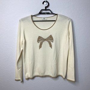 Weill Paris VINTAGE Cream/Tan Sequin Bow Sweater